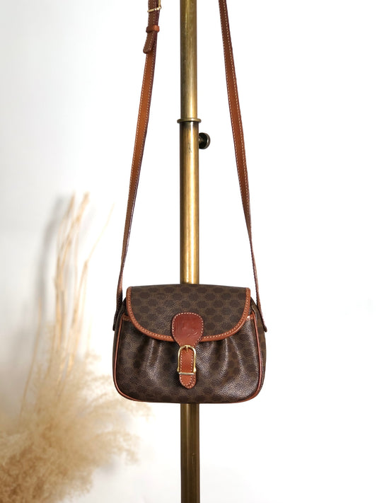 CELINE Macadam Blason Front Buckle Shoulder bag Brown Vintage x8b3ea