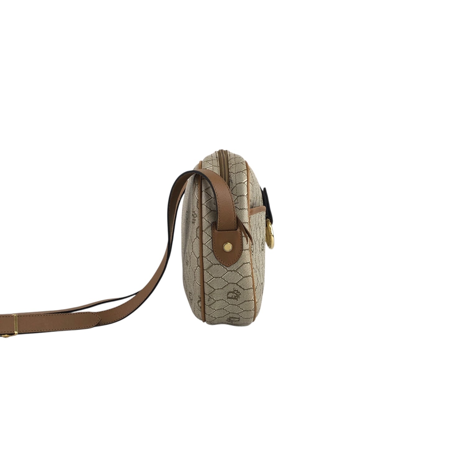 Christian Dior Honeycomb Pattern Round Shoulder bag Beige Vintage rd2a45