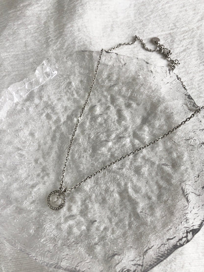 Christian Dior CD Logo Rhinestone Necklace Silver Vintage m3in4a