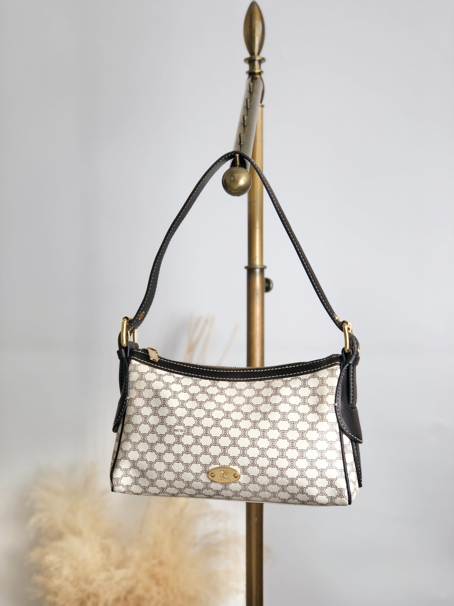 CELINE Macadam Triomphe Shoulder bag White Vintage frfffi