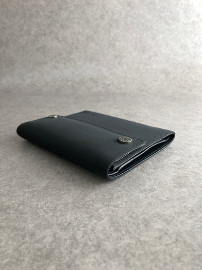 PRADA Logo Button Folded Wallet Black Vintage wsjiiz
