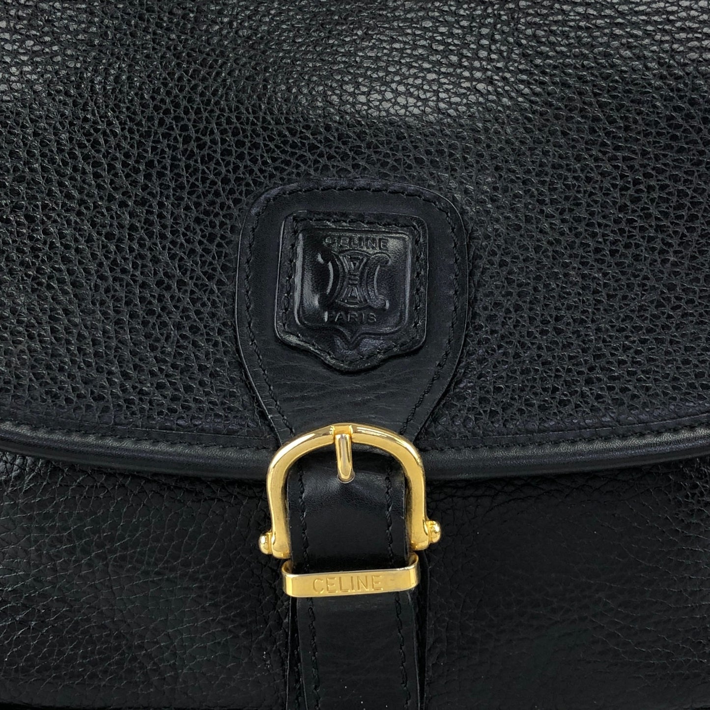 CELINE Blason Front Buckle Shoulder bag Black Vintage 4n3ttr