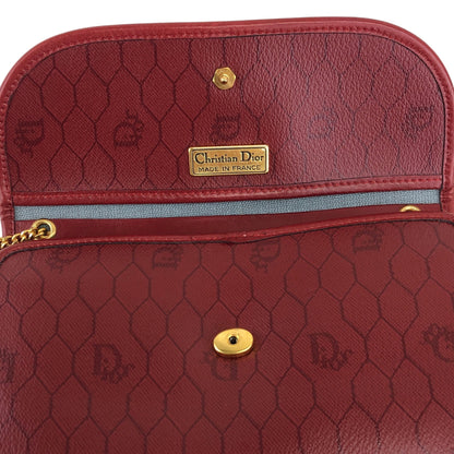 Christian Dior Honeycomb Pattern Logo Chain Shoulder bag Red Vintage u8temv