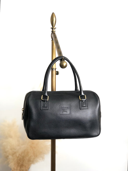 BURBERRY Logo Embossed Small Boston bag Handbag Black Vintage nyp64d
