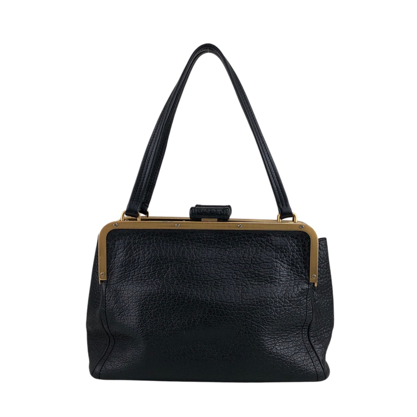 PRADA Triangle Logo Metal Clasp Handbag Black Vintage caemtz