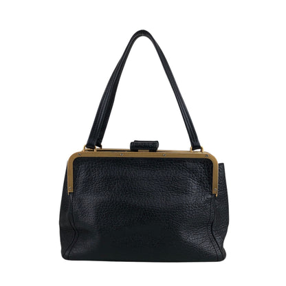 PRADA Triangle Logo Metal Clasp Handbag Black Vintage caemtz