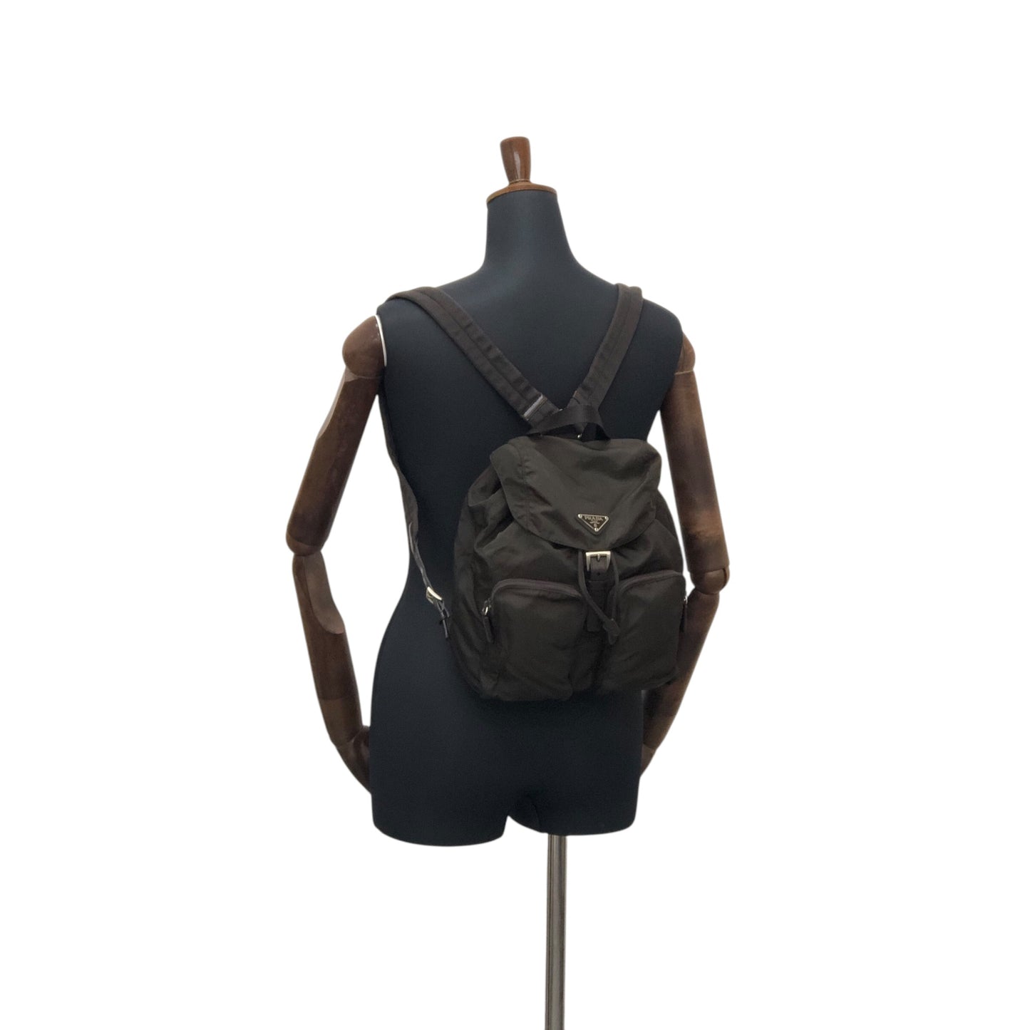 PRADA Triangle Logo Double Pocket Backpack Brown Vintage 65znig