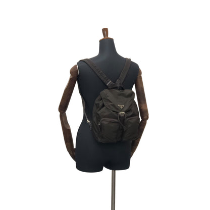 PRADA Triangle Logo Double Pocket Backpack Brown Vintage 65znig