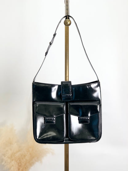 CELINE Logo Shoulder bag Black Vintage tabt7f