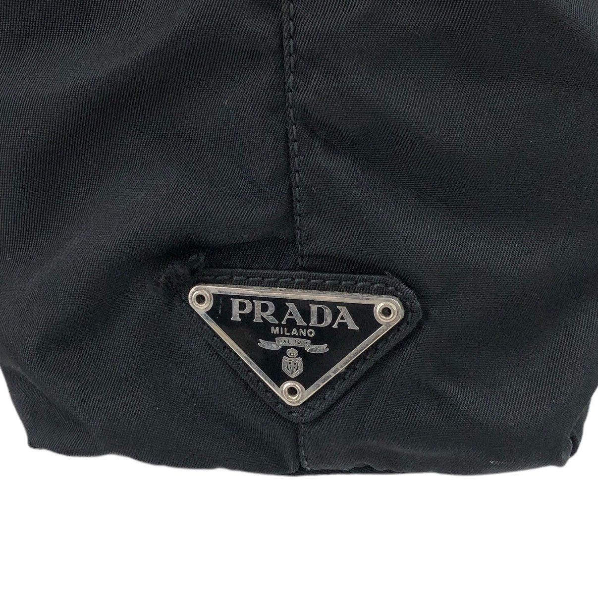 PRADA Triangle Logo Double Pocket Handbag Black Vintage 7pzder