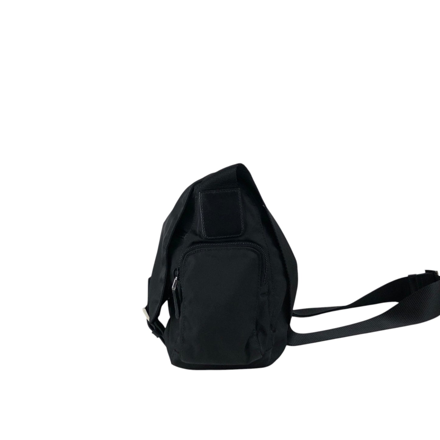 PRADA Tessuto Triangle Logo Front Buckle Double Pocket Shoulder bag Black Vintage yejdb4