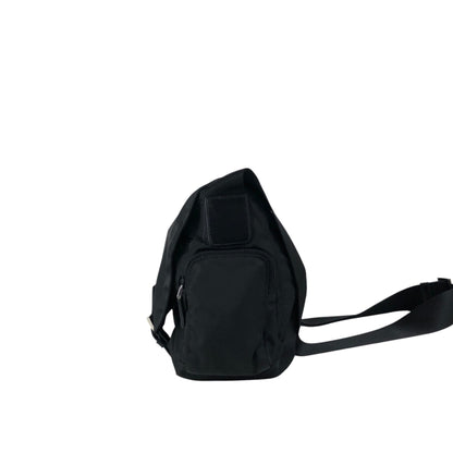 PRADA Tessuto Triangle Logo Front Buckle Double Pocket Shoulder bag Black Vintage yejdb4