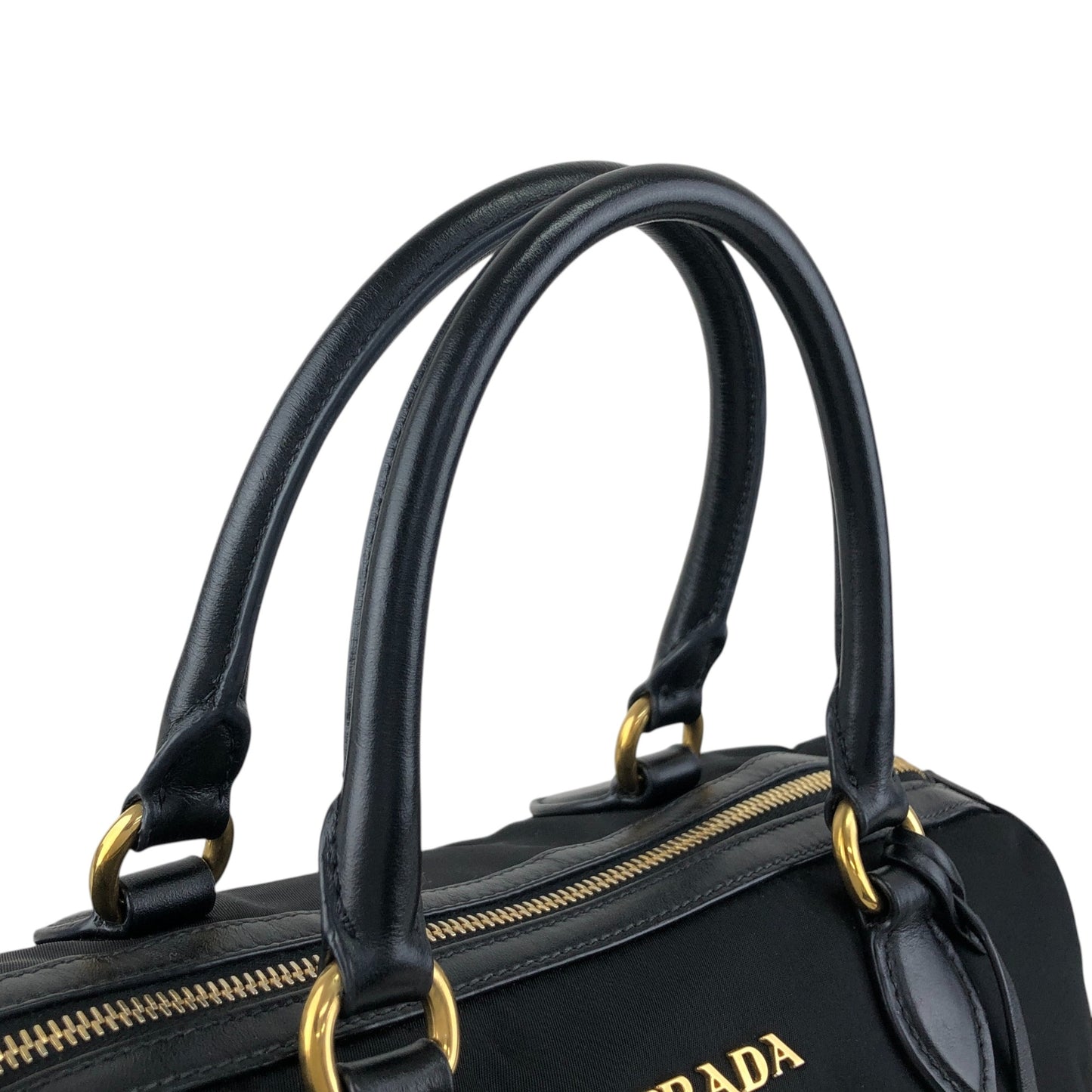 PRADA Logo Two-way Boston bag Shoulder bag Black Vintage 76zjdy