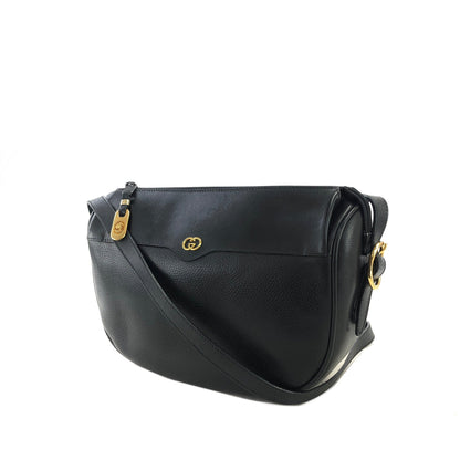 GUCCI Logo Leather Crossbody Shoulder bag Black Vintage ripwn7