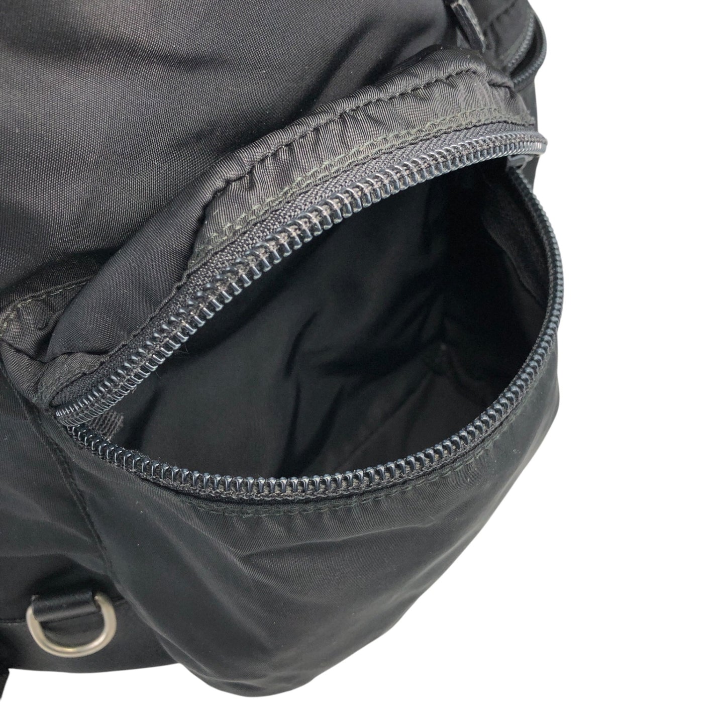 PRADA Triangle Logo Front Belt Double Pocket Backpack Black Vintage 7wppf4