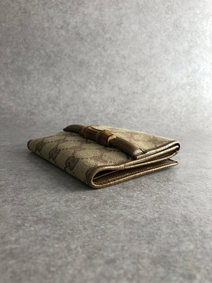 GUCCI Bamboo GG Canvas Folded Wallet Brown Vintage nex8st