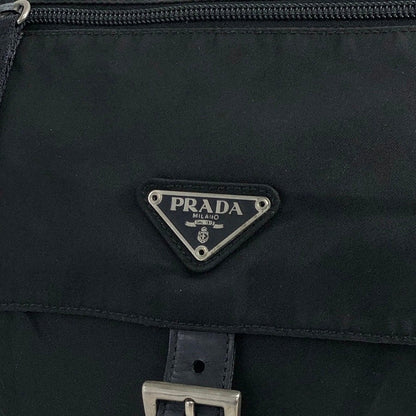 PRADA Triangle Logo Double Pocket Nylon Shoulder bag Black Vintage jenuvh