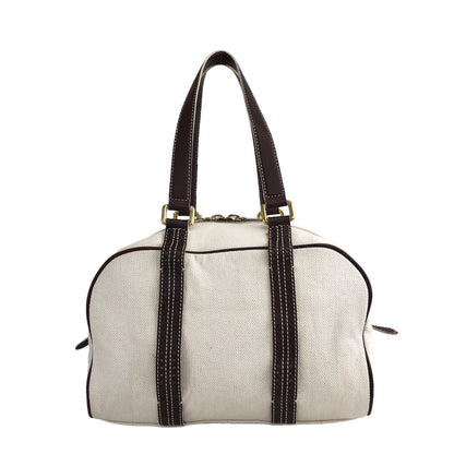 CELINE Blason Canvas Leather Small Boston bag White Vintage kti2jr