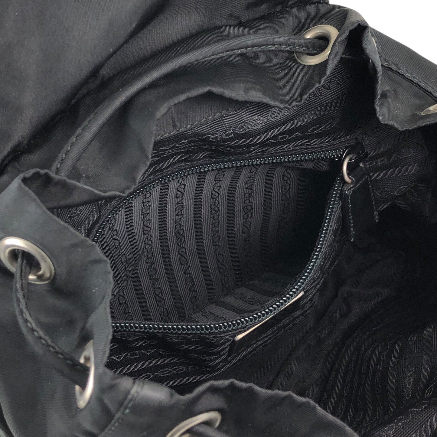 PRADA Tessuto Triangle Logo Double Pocket Backpack Black Vintage najw37