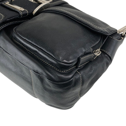 PRADA Triangle Logo Front Buckle Double Pocket Shoulder bag Black Vintage vjewiz