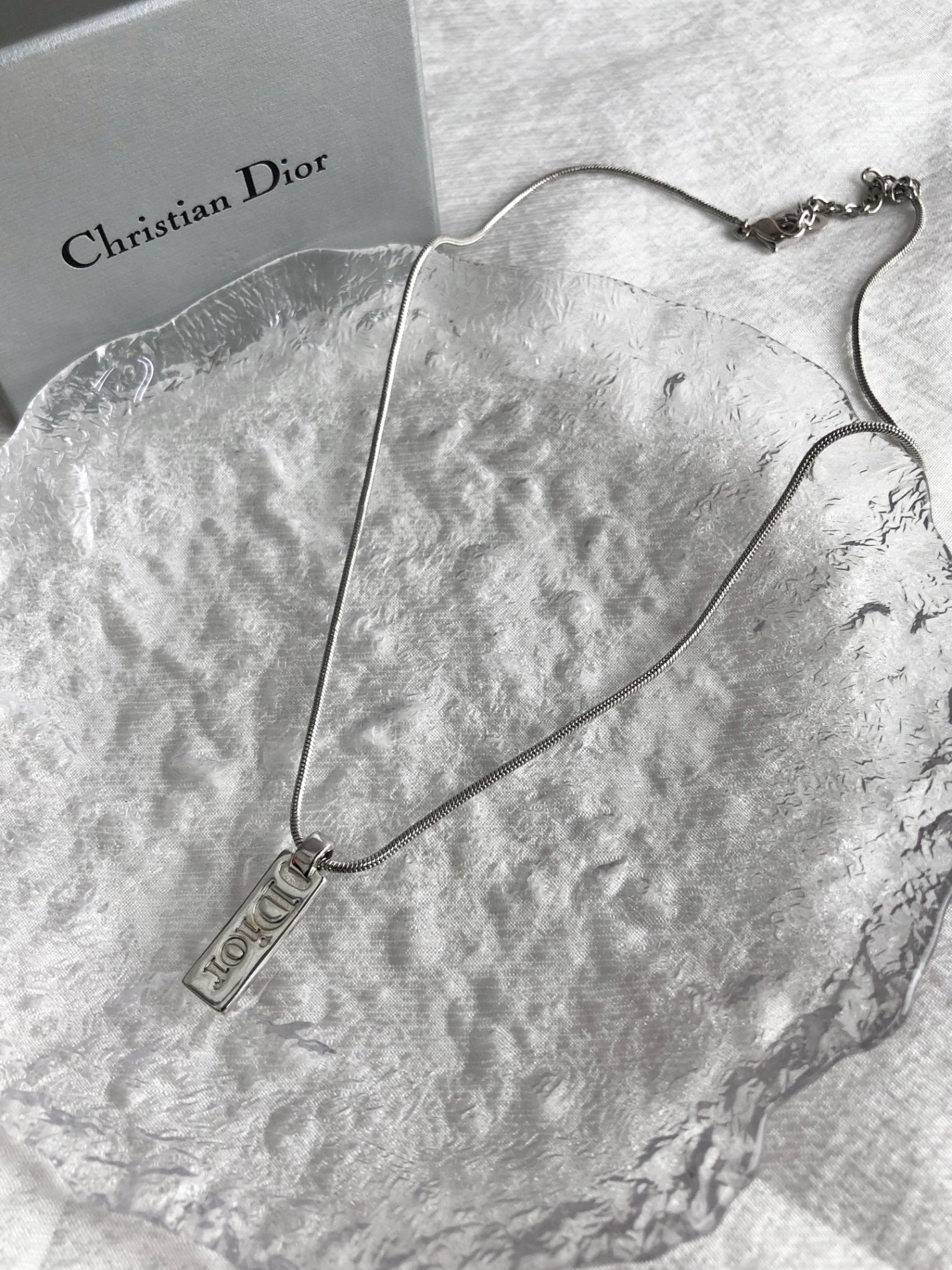 Christian Dior Logo Motif Necklace Silver Vintage 8jdr7j