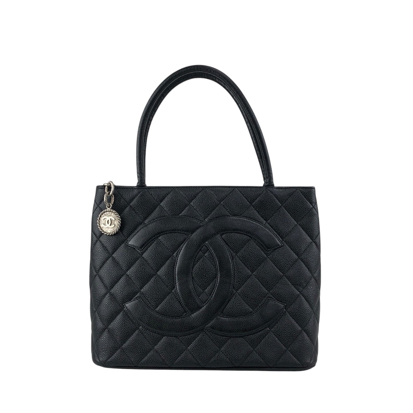 CHANEL Coco Mark Caviar Leather Handbag Black Vintage c6sifv