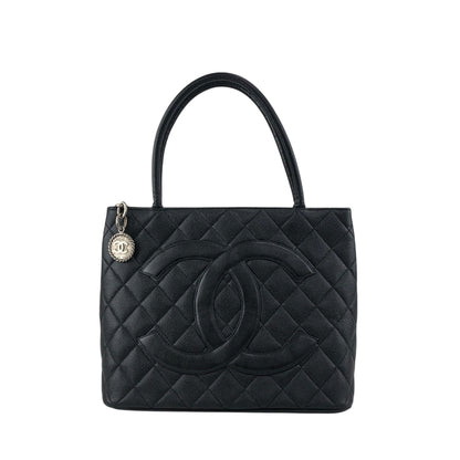 CHANEL Coco Mark Caviar Leather Handbag Black Vintage c6sifv