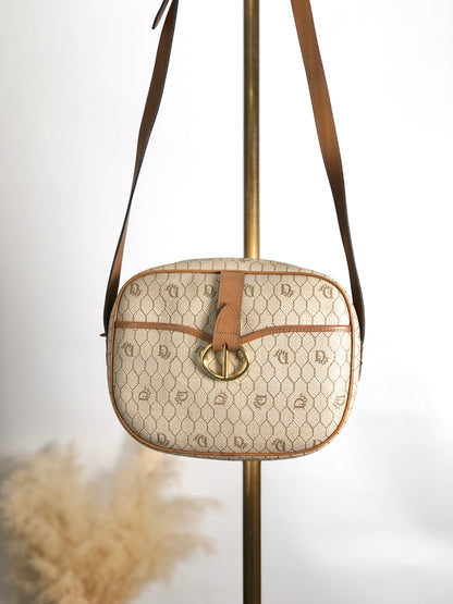 Christian Dior Honeycomb Pattern CD Logo Shoulder bag Beige Vintage 4axxsb
