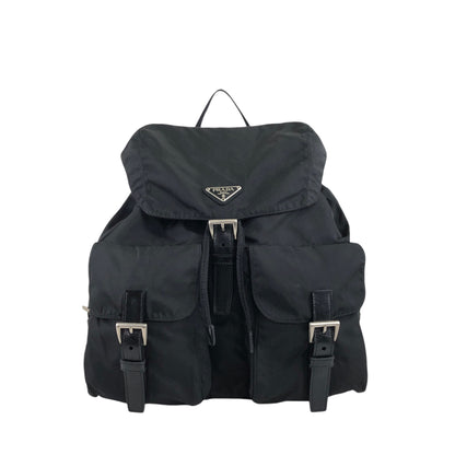 PRADA Triangle Logo Double Pocket Backpack Black Vintage sdny2f