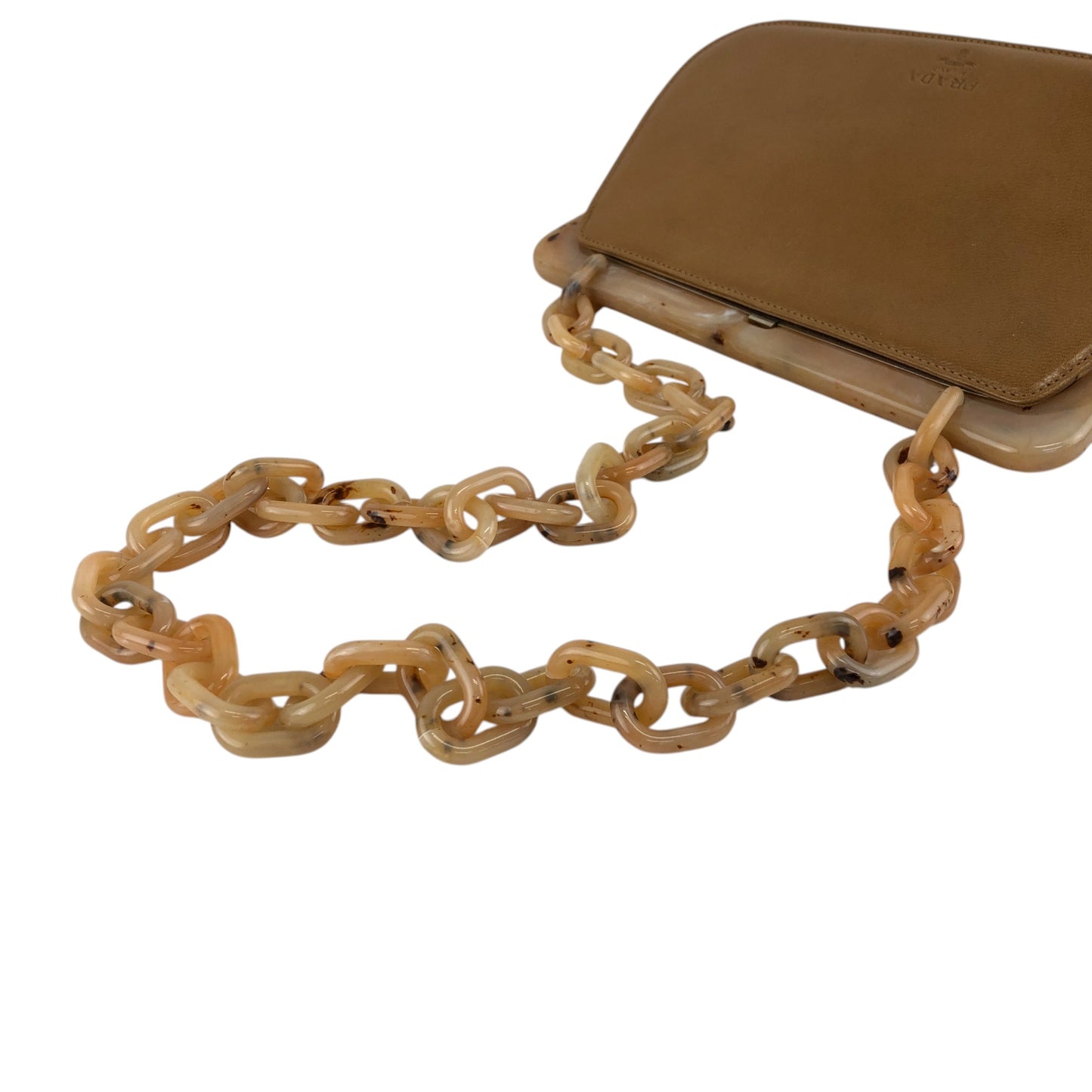 PRADA Logo Metal Clasp Chain Shoulder bag Brown Vintage 8f3n64