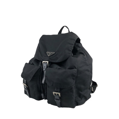 PRADA Triangle Logo Double Pocket Backpack Black Vintage ys5ifi