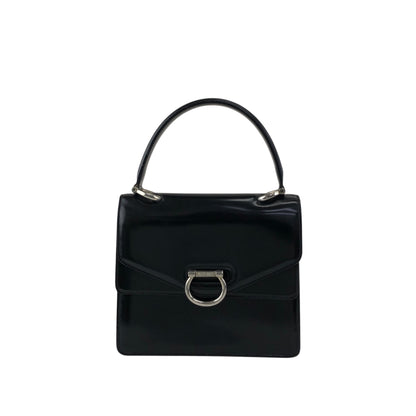 CELINE Gancini Double Flap Top Handle Handbag Black Vintage ku22zn