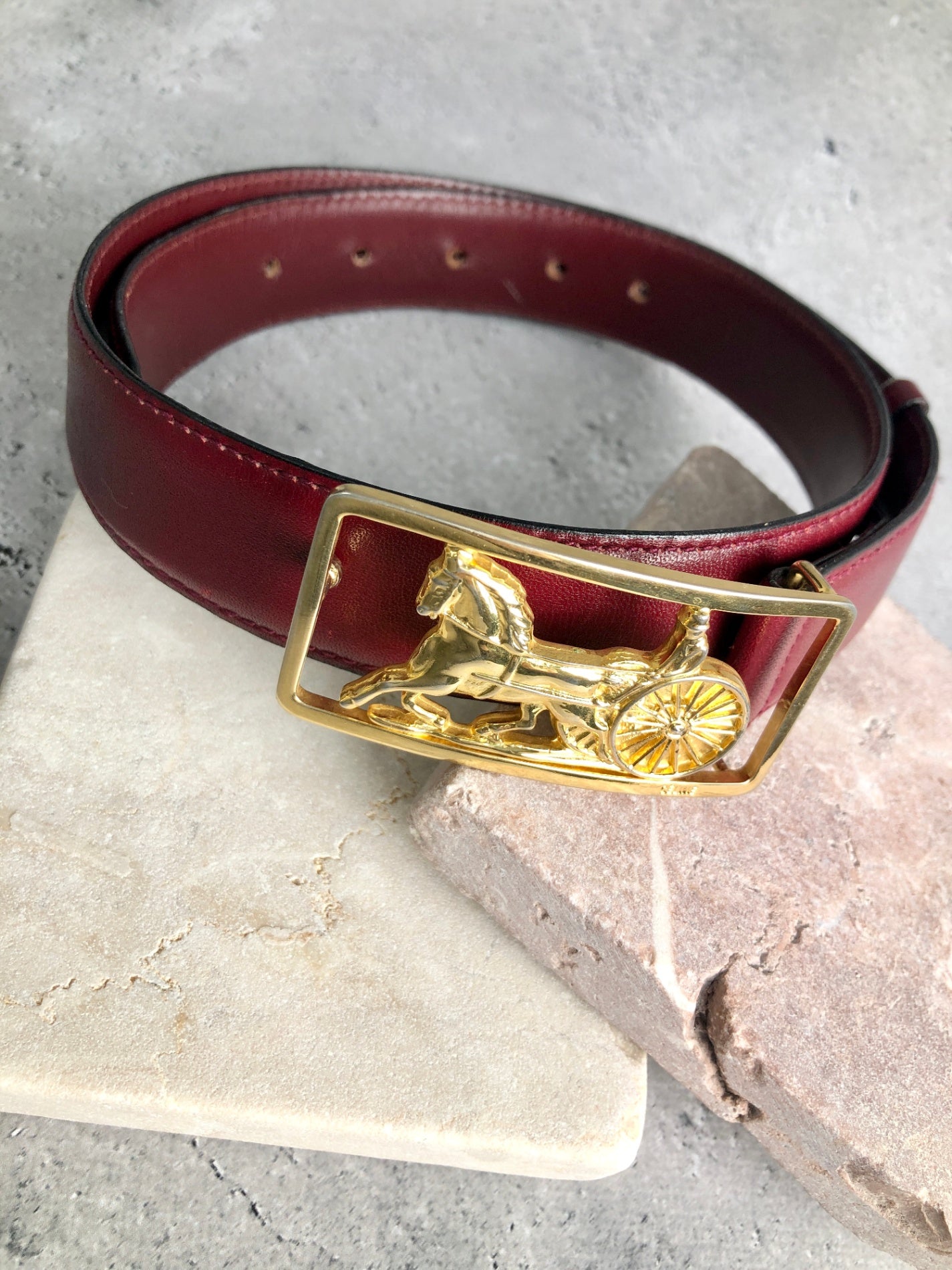 CELINE Horse Carriage Belt Bordeaux Vintage hea43y