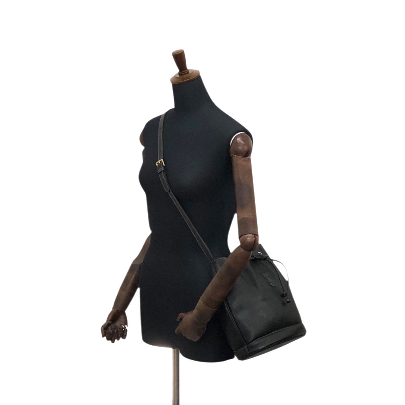 Yves Saint Laurent YSL Logo Drawstring Shoulder bag Black Vintage 3jig7u