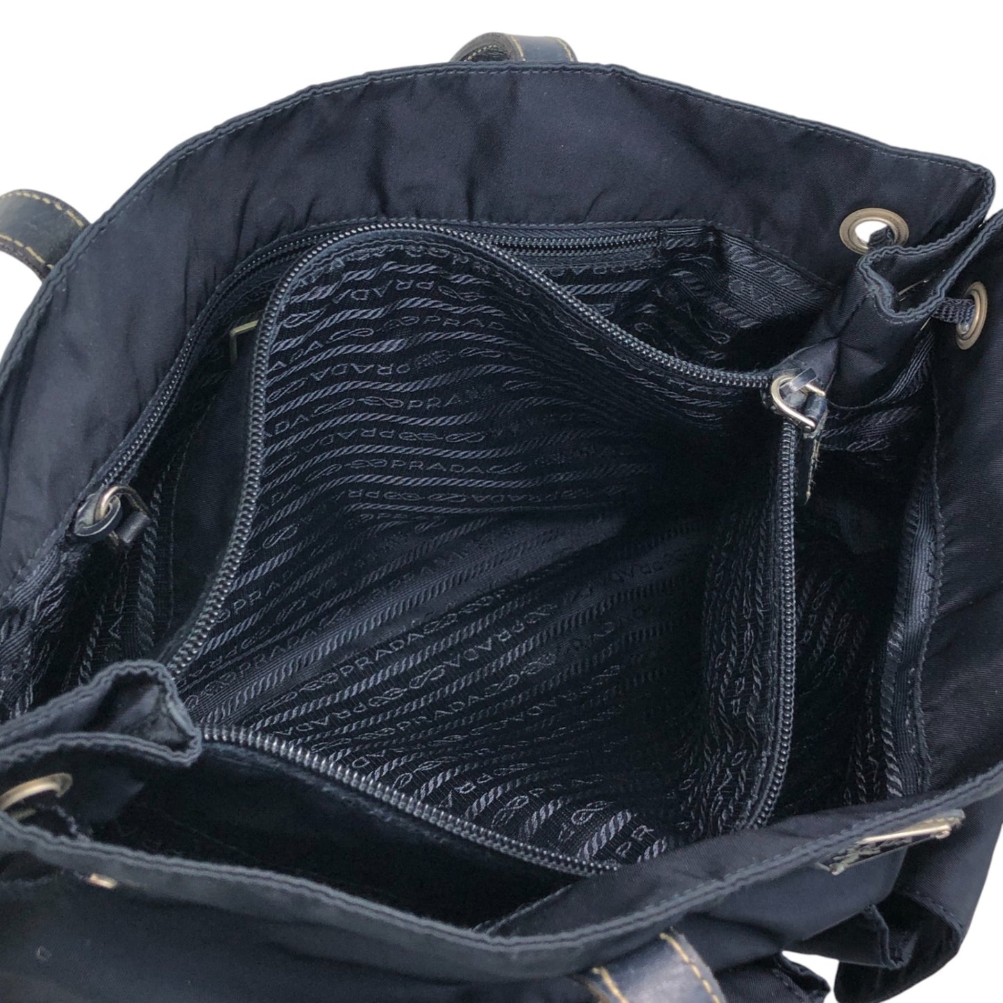 PRADA Tessuto Triangle Logo Double Pocket Totebag Navy Vintage 8ka5ea