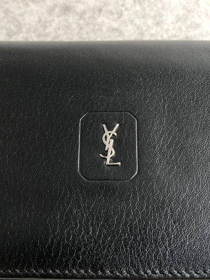 Yves Saint Laurent YSL Logo Long Wallet Black Vintage eh7xmb