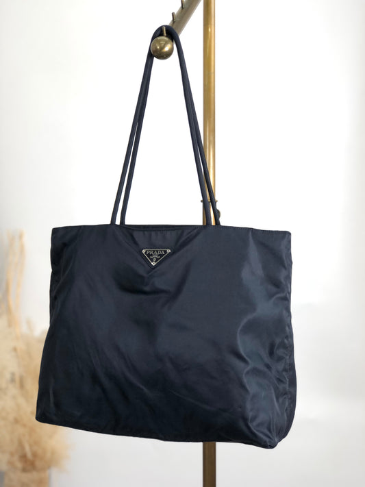 PRADA Triangle Logo Handbag Totebag Navy Vintage 7s5abw