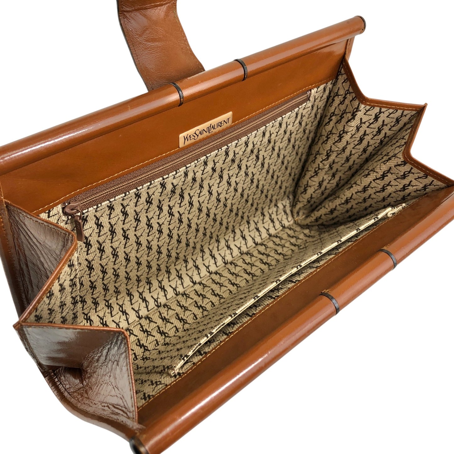 Yves Saint Laurent YSL Logo Cassandra Bias Stitch Clutch bag Brown Vintage i6mndi