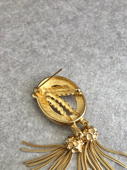 Christian Dior Tassel Brooch Gold Vintage watr47