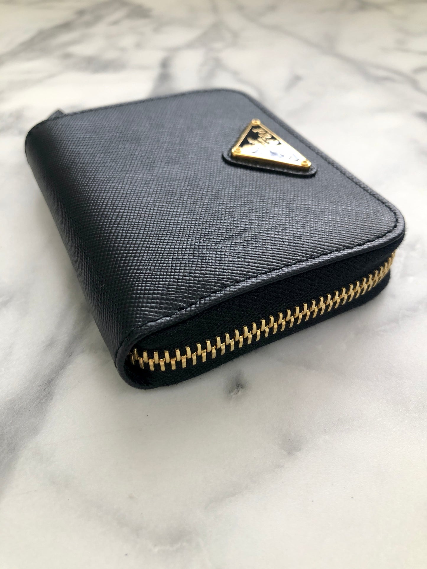 PRADA Triangle Logo Coin Purse Black Vintage d2ghy4