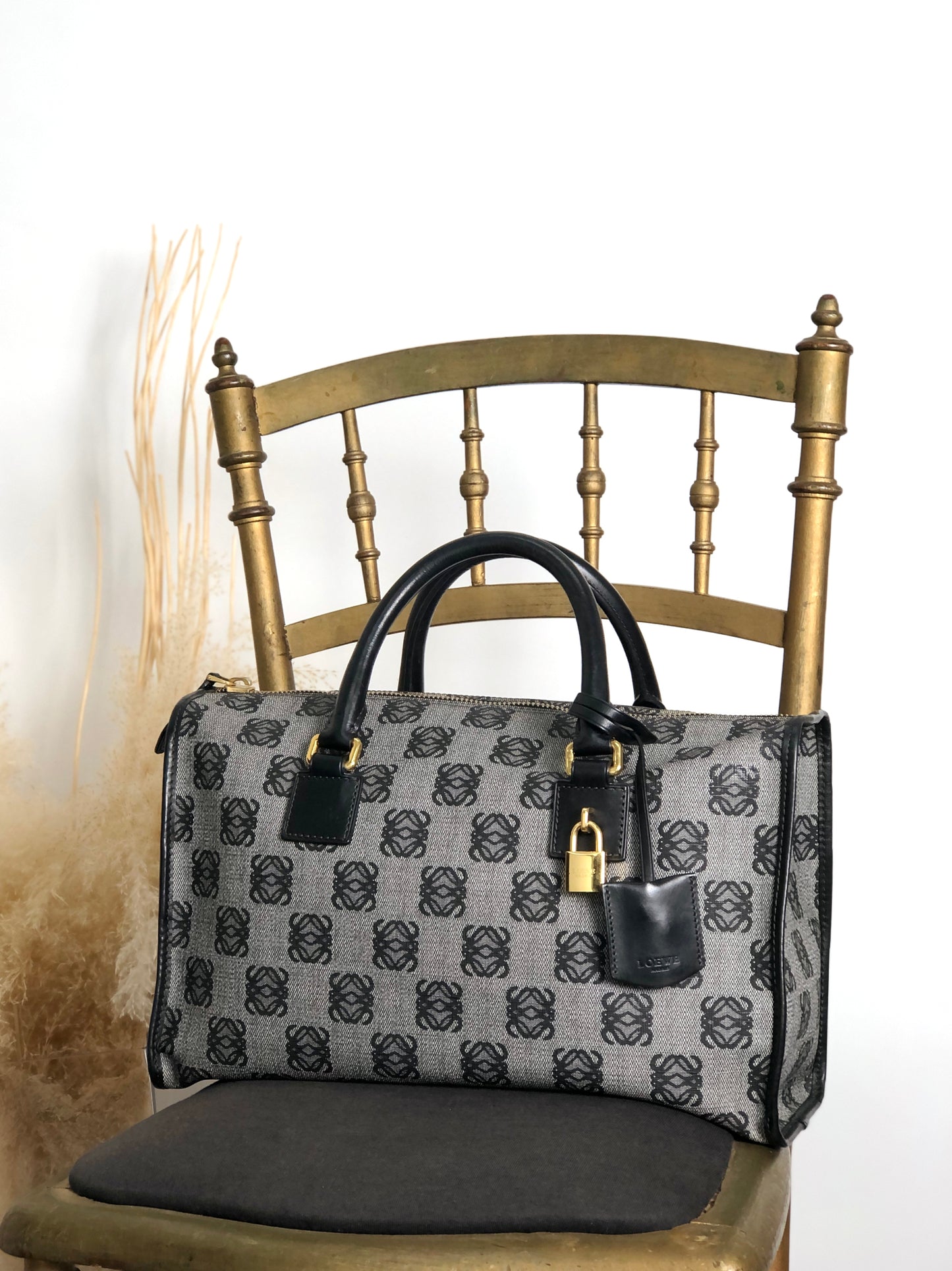 LOEWE Anagram Small Boston bag Handbag Gray Vintage hp67iy