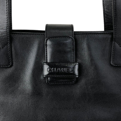 CHANEL Logo Handbag Totebag Black Vintage 6vtcfe