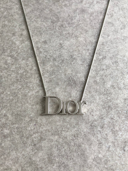 Christian Dior Logo Motif Necklace Silver Vintage dngcy3