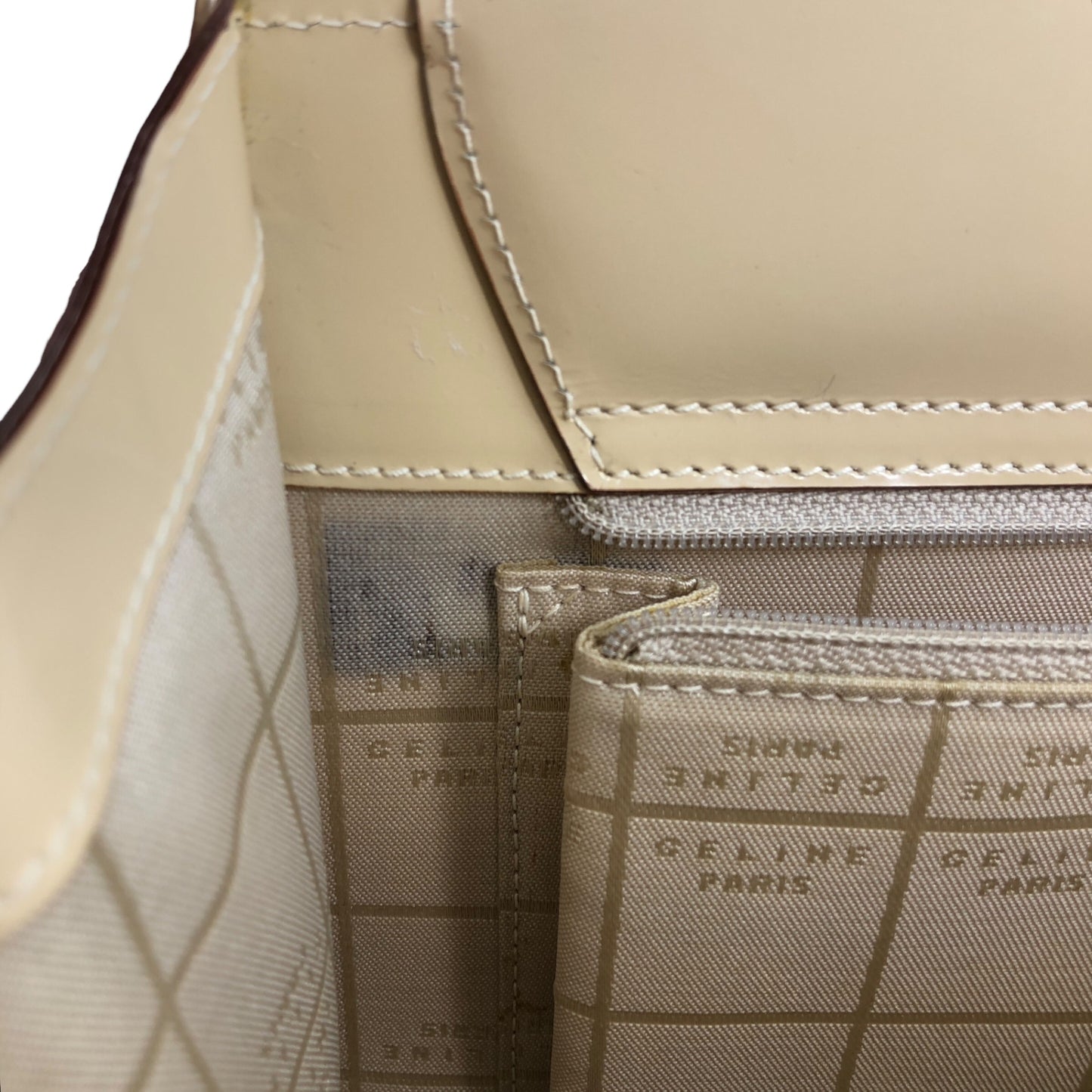 CELINE Logo Two-way Handbag Shoulder bag Beige Vintage nb66wk