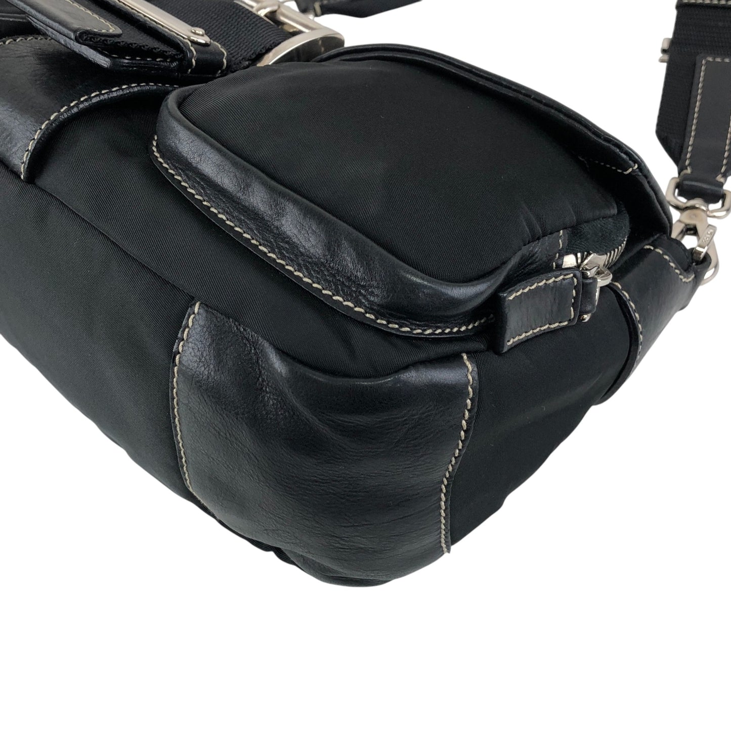 PRADA Tessuto Triangle Logo Front Buckle Shoulder bag Black Vintage dgr7v8