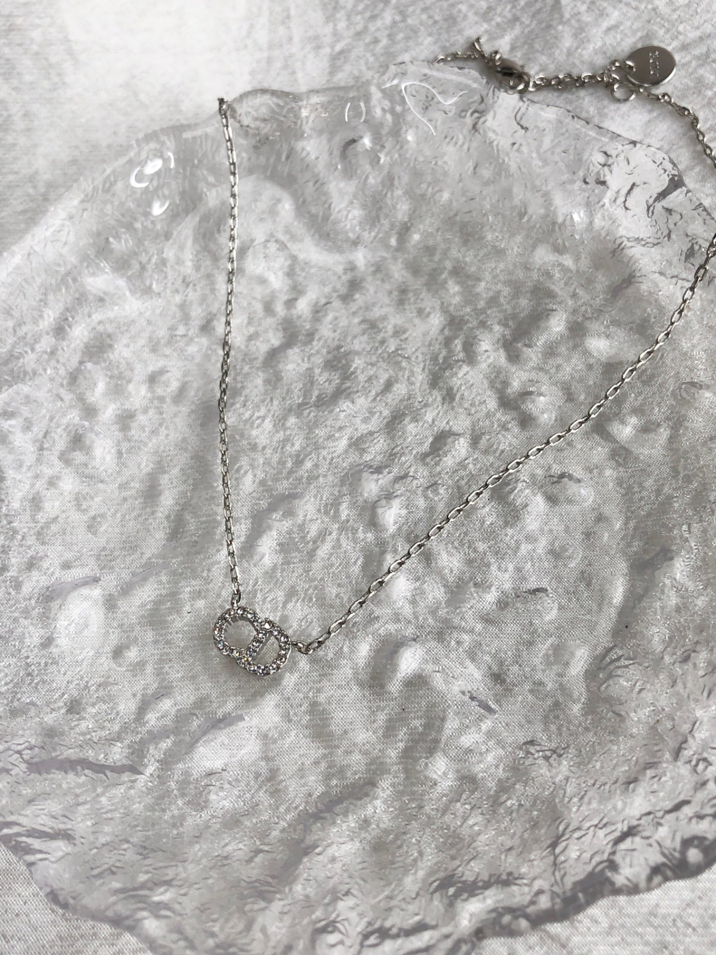 Christian Dior CD Logo Rhinestone Necklace Silver Vintage 58eydu