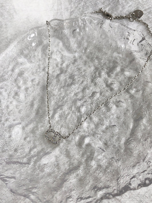 Christian Dior CD Logo Rhinestone Necklace Silver Vintage 58eydu