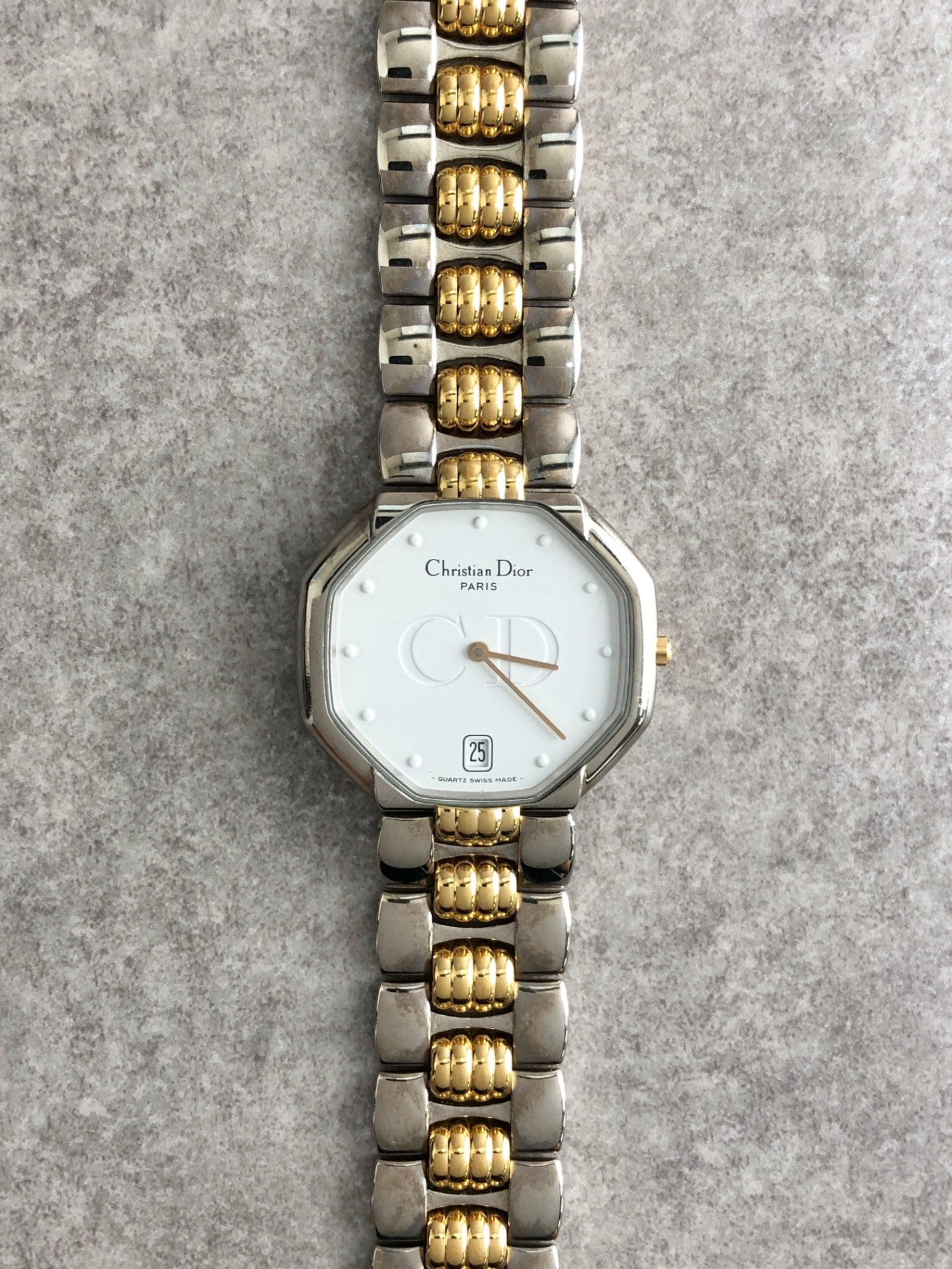 Christian Dior Logo Quartz Watch Silver×Gold 45.204 Vintage 7f63by