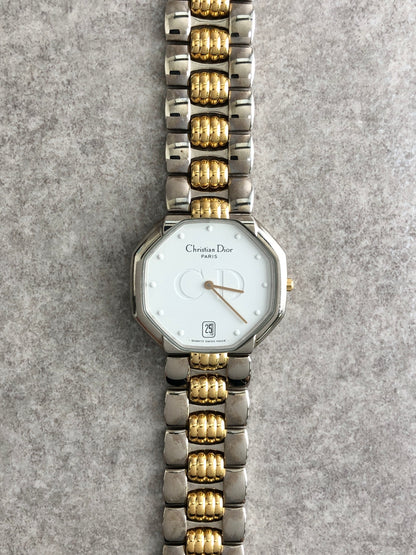 Christian Dior Logo Quartz Watch Silver×Gold 45.204 Vintage 7f63by