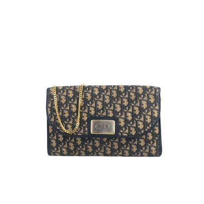 Christian Dior Trotter CD Logo Chain Shoulder bag Navy Vintage bmy3ab
